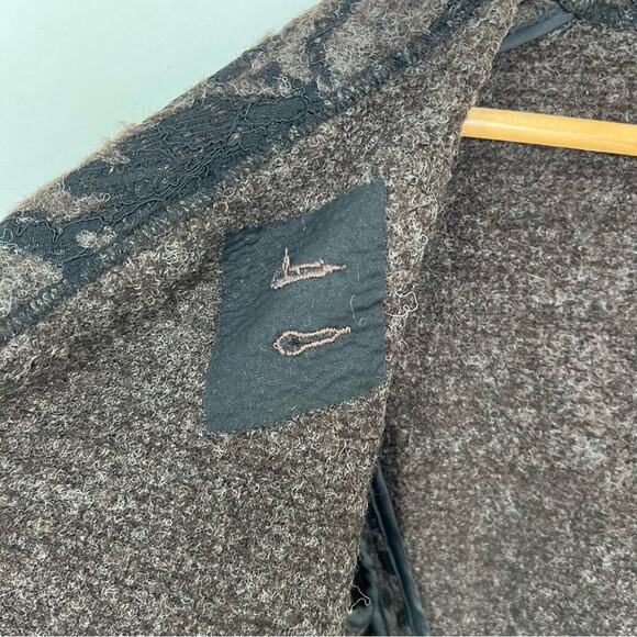 Stella Carakasi Brown Wool Blend Black Lace Wrap Asymmetrical Coat Size Small - Picture 10 of 15